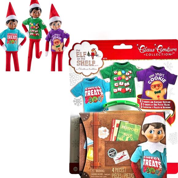 NEW Elf On The Shelf Graphic T-Shirt SET (3) T-Shirts + Tin Suitcase For Elves! - Picture 2 of 8